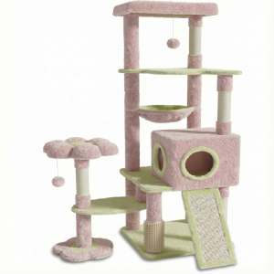 Modern Flower Cat Tree with Condo and Grooming Brush CGCTC-018