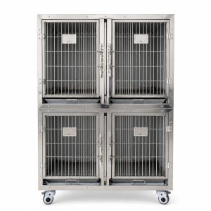 Four-Compartment Stainless Steel Veterinary Cage