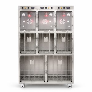 Oxygen cage for dogs, front view of the three-tier eight-compartment cabinet