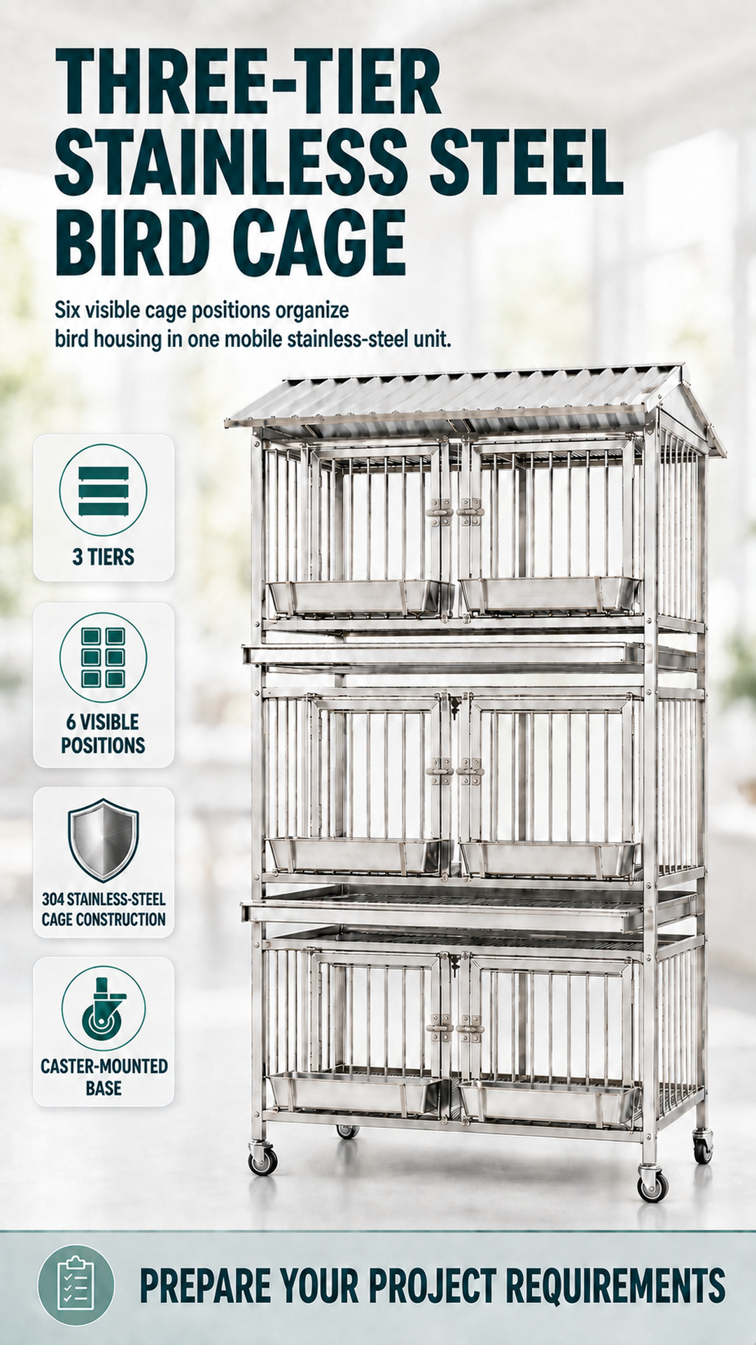 Stainless Steel Bird Cages for Sale | Three-Tier Unit