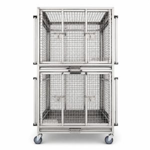 stainless steel cages veterinary front view with double-tier four-section structure