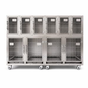Veterinary cages for sale shown in a straight front view with six upper and four lower doors