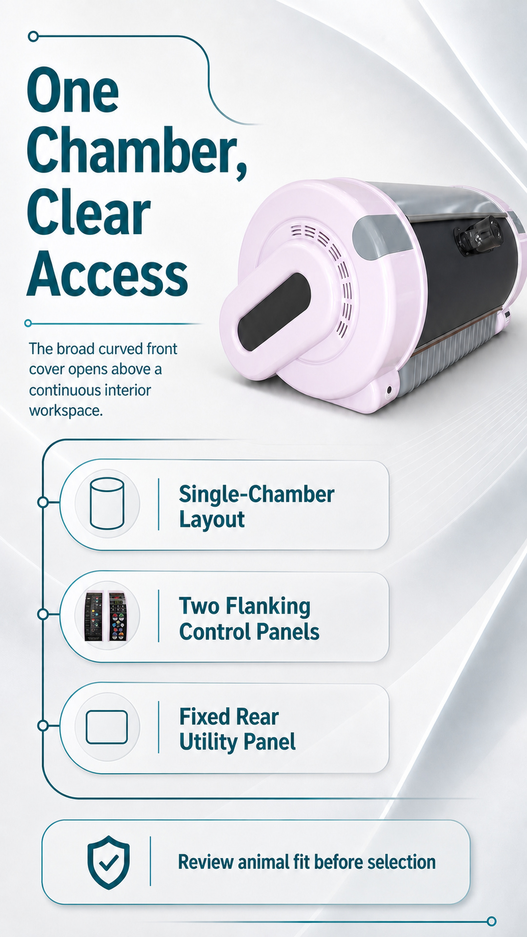 Configuration poster showing curved front access and two control-panel areas