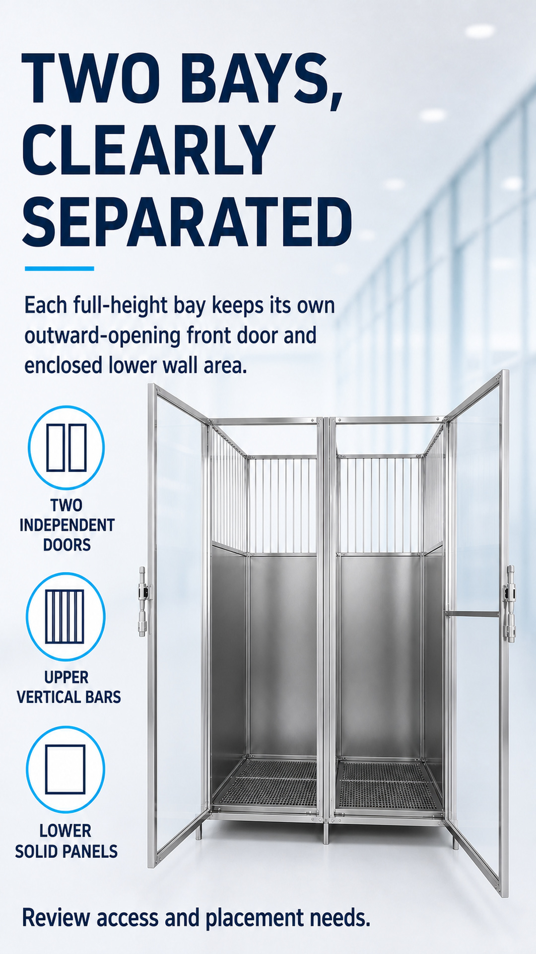 Configuration poster showing two independent outward-opening cage doors
