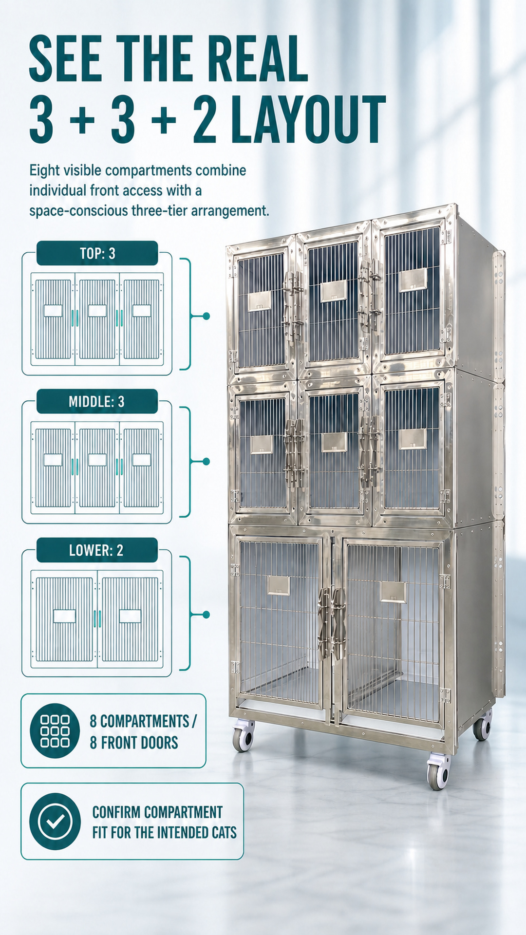 Diagram of the 3 + 3 + 2 compartment layout and eight front doors