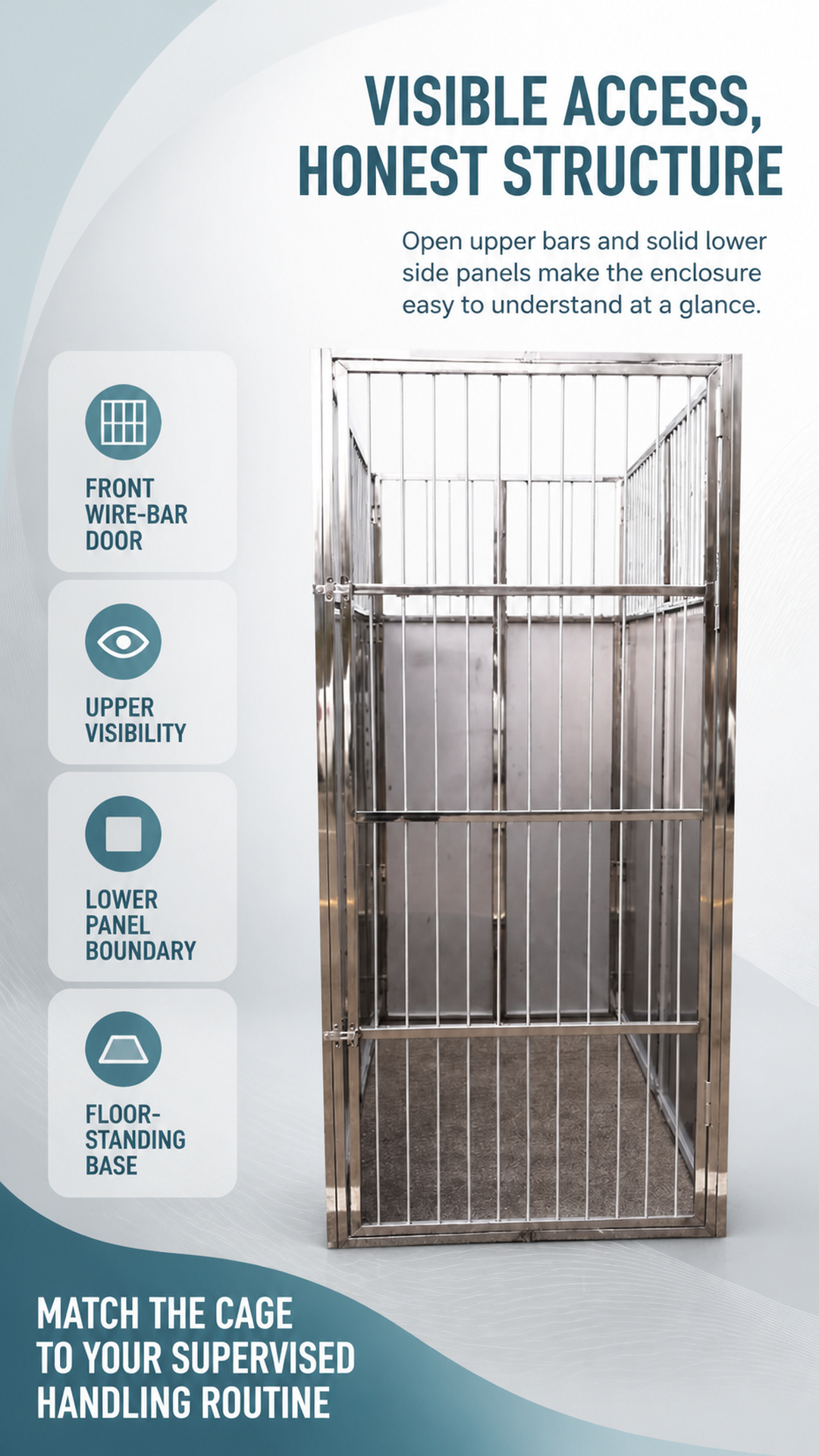 Straight-front veterinary enclosure features poster