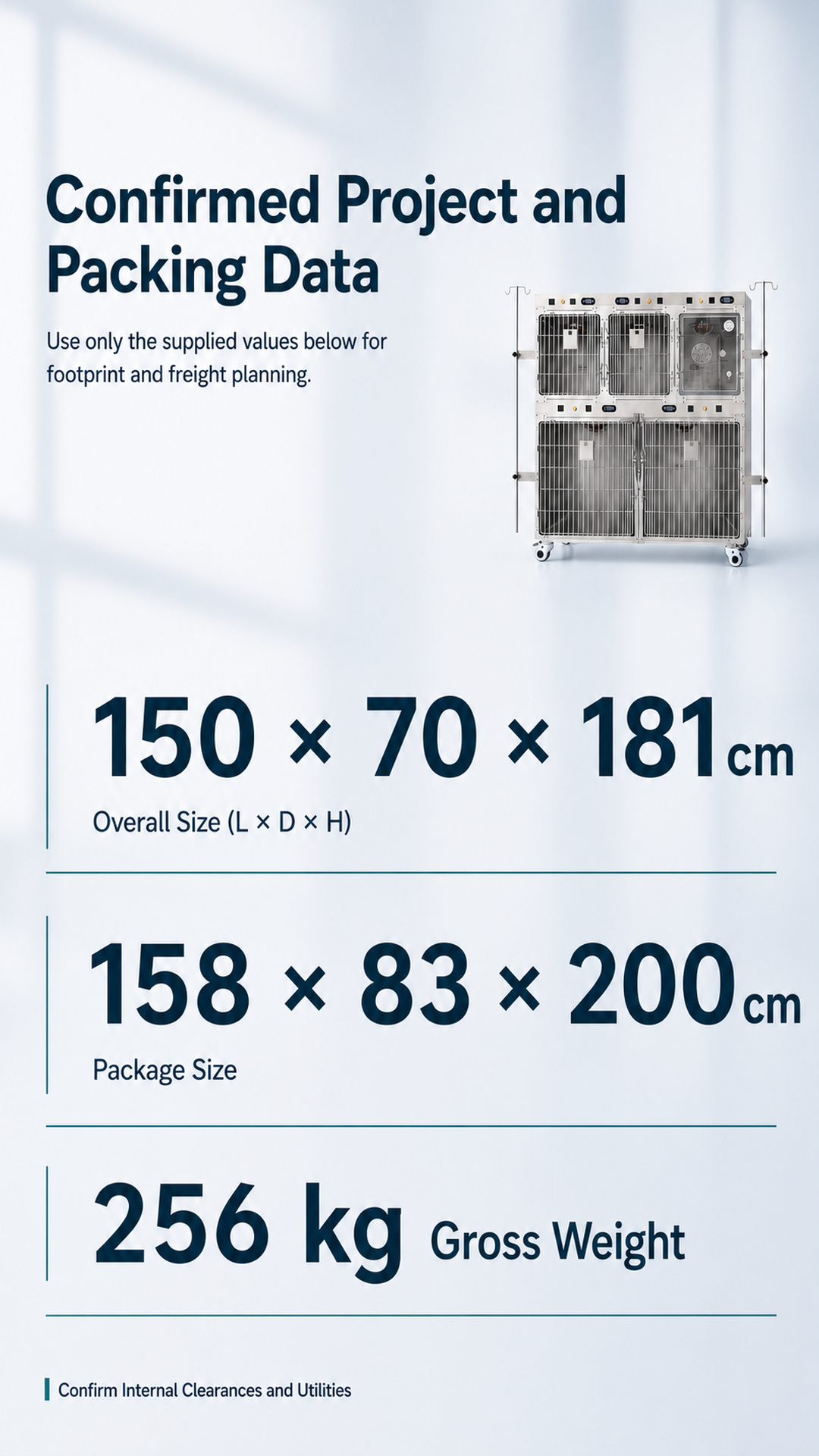 Confirmed overall size, package size and gross weight for project planning