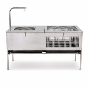 Wholesale pet cages in stainless steel, front view with two adjacent sections and fixed-leg support