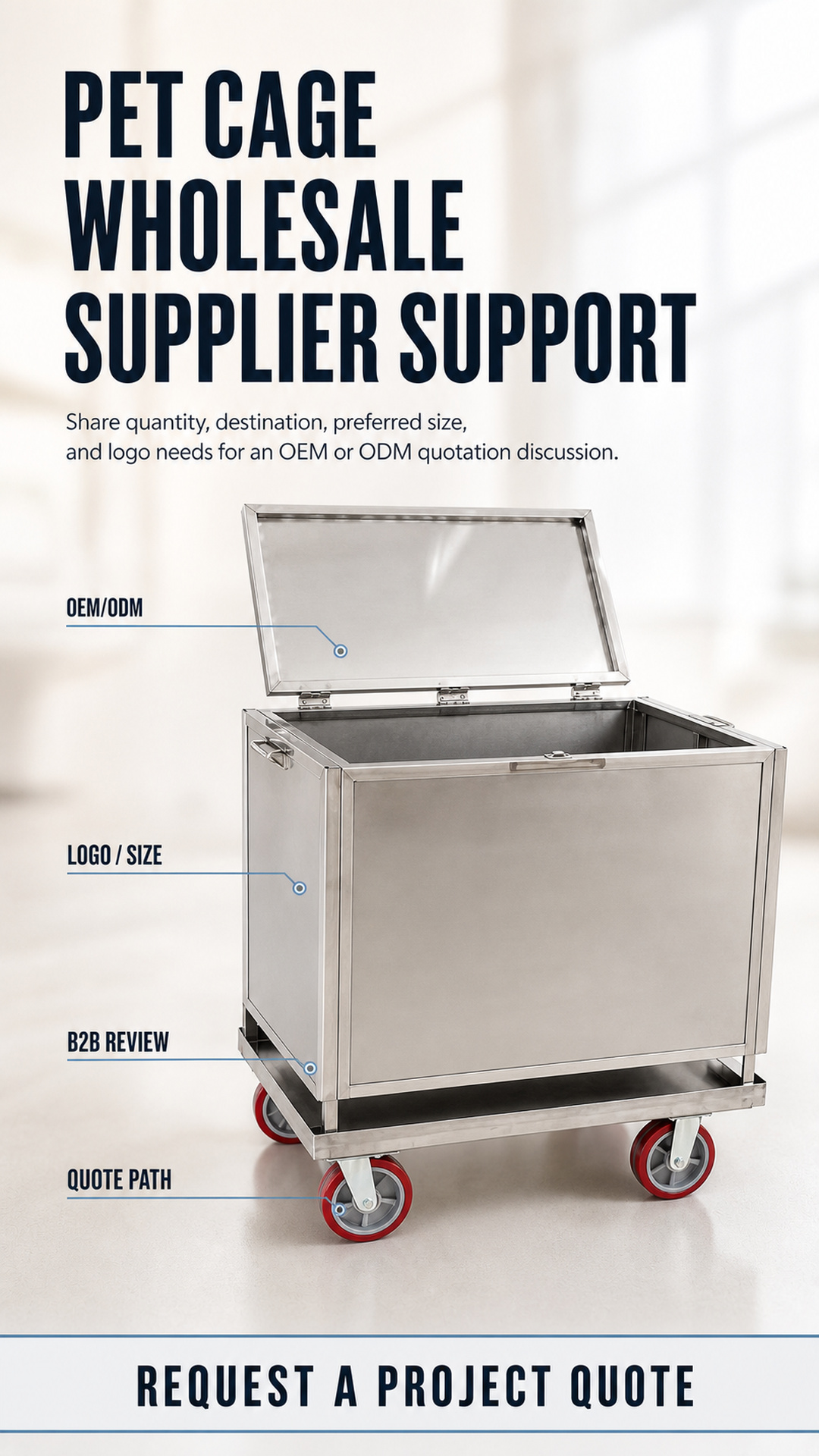 OEM/ODM stainless steel dog carrier cage support poster for logo, size, B2B review, and quotation discussion